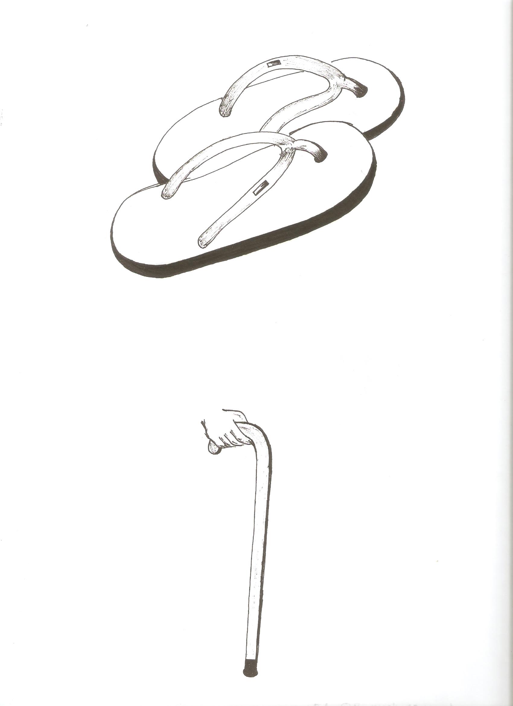 Slippers and  walking stick